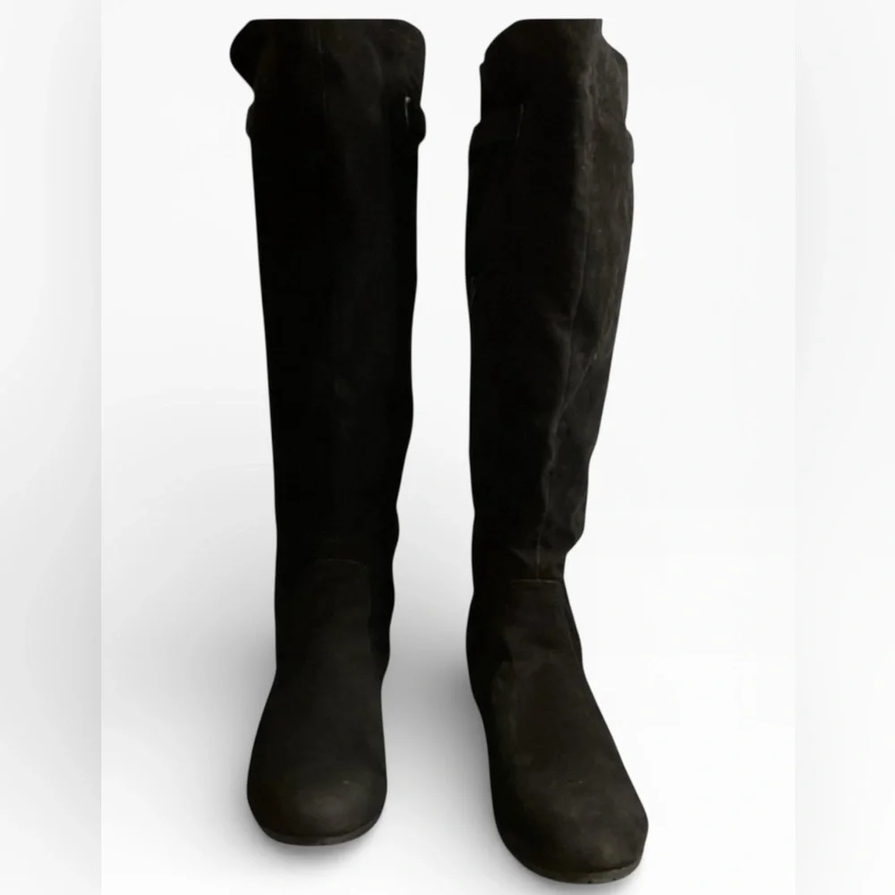 Sleek Black Suede Knee High hidden heel Women's Boots EPOC Size 10